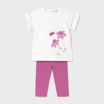 Mayoral Комплект клин в розово с бяла тениска и розови цветя за мини момиче Майорал