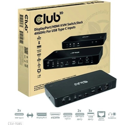 Club3D Dokovací stanice DisplayPort / HDMI KVM Switch, USB-C, PD CSV-1585 Club 3D