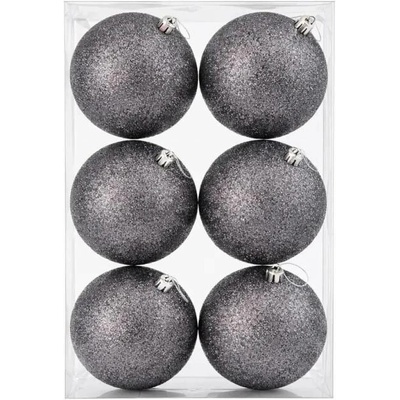 DECOLED Sada vánočních ozdob šedá glitter 10 cm plastová koule, balení 6 ks