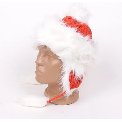 Детска оранжева плетена шапка с бяло пухче