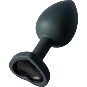 Sunfo - силиконов анален плъг във форма на сърце с черен камък (черен)