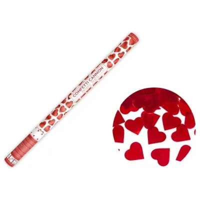 PartyDeco Vystreľovacie konfety Červené srdiečka 80 cm