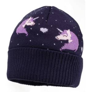 maximo Зимна шапка (beanie) Maximo Girl's Unicorn Beanie with Turn-up and Lining Beanie - Navy / Chive Blossom - размер 47-49 cm (904-2929-0411)