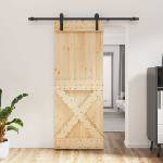 vidaXL Преплъзваща се врата 80 x 210 cm Естествено и черно (3444905)
