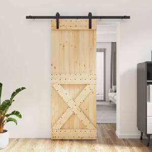 vidaXL Преплъзваща се врата 80 x 210 cm Естествено и черно (3444905)