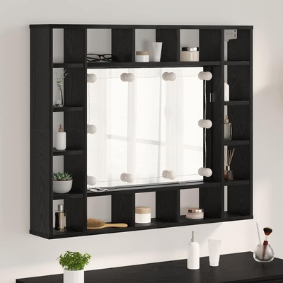 vidaXL Шкаф с огледало Черния дъб 91 x 15 x 76, 5 см Инженерно дърво (879458)