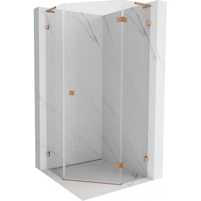 Mexen Lunar L петстранна душ кабина с врата на панти дясна 80 x 80 см, прозрачна, четкана мед - 831L-080P-080L-65-00-P (831L-080P-080L-65-00-P)