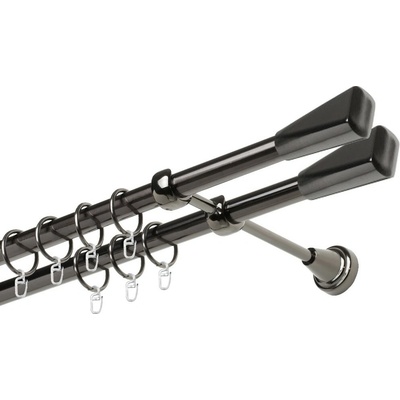 OK-GarnýžeCZ - Garnýž kovová dvouřadá 19mm Trapez double onyx 100 cm do stěny / kroužky s háčkem
