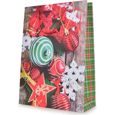 VEYRA Vianočná darčeková taška XL červeno-zelená so zlatými trblietkami 30 × 12 × 41 cm
