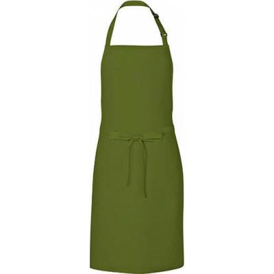 Link Kitchen Wear Univerzální keprová zástěra s laclem a nastavitelným páskem u krku zelená olivová 72 x 85 cm X986