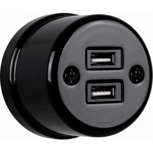 Elhard - Настенен керамичен ретро контакт 2xUSB-A черен (EF0076)