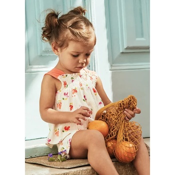 Mayoral Комплект къси панталони трико бамбула и потник с цветя в морковен цвят за мини момиче Майорал