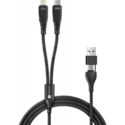 Connect IT CCA-2310-BK Wirez 4in1 1x USB-C 1x Lightning 1,25m, černý