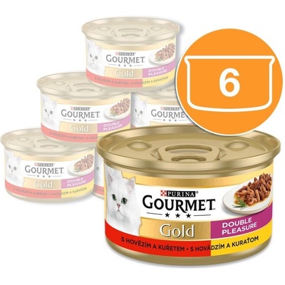 Gourmet Консерва Gourmet GOLD - гриловани и задушени парчета месо с говеждо и пиле, 6 x 85г