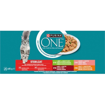 Purina One Sterilcat kuře, krůta, hovězí, losos 40 x 85 g – Zbozi.Blesk.cz