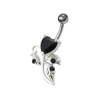 Šperky4U stříbrný piercing do pupíku černé zirkony BP01186-K