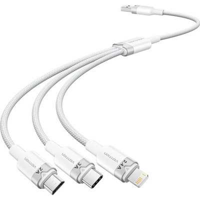 Vention CTPWG USB 2.0 A Male to 3-in-1 USB-C & Lightning & Micro-B Male 3A, 1.5m, bílý