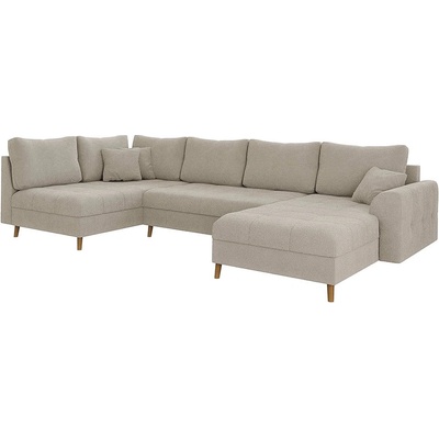 ROPEZ Бежов ъглов диван от плат букле (десен ъгъл/"U" форма) Ariella - Ropez (Ariella Narożnik U - Prawa OT tk. Abriamo 03 nogi natura)