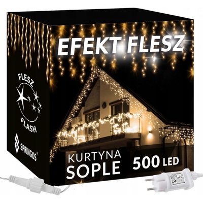 SPRINGOS LED krápníky 22,5m 500LED IP44 teplá bílá + záblesky