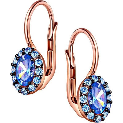 Zlaton Visací náušnice růžové zlato ovál s modrými kameny 1.8cm 2.85g 001222305249