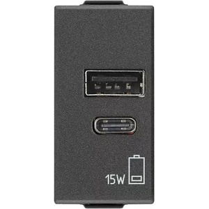 Vimar 09292. AC. 15. CM USB Контакт A+C Neve Up, 1M 15W 5V, карбон мат, (09292.AC.15.CM)