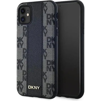 DKNY Кейс DKNY Leather Checkered Mono Pattern MagSafe за iPhone 11 / Xr, черен (3666339259730)