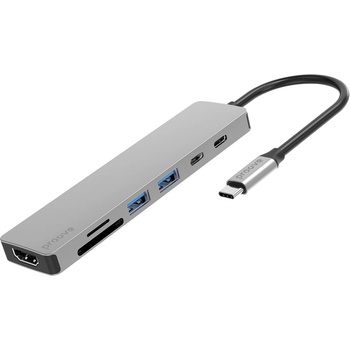Proove IRON LINK 7in1 хъб Type-C, 2x Type-C, 2x USB 3.0, HDMI, SD/TF четец, алуминий, за всички операционни системи (HBIL00222004)