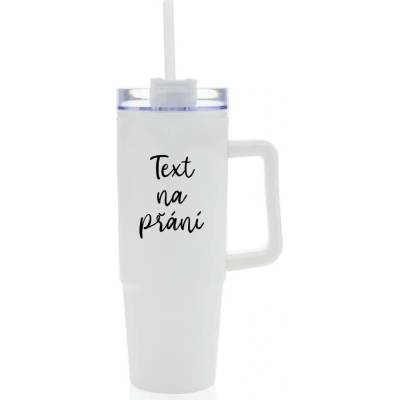Giftie TEXT NA PŘÁNÍ bílý cestovní termohrnek s průhledným víčkem 900 ml