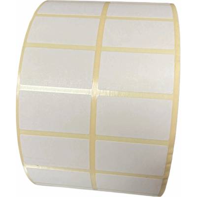Papierová Etiketa 38 mm x 21,2 mm, 2 - Produkcia, Pololesklý papier, Biela, Dutinka 40 mm, 2 x 4500 ks/kotúč, Permanentné lepidlo, Priemer kotúča 154 mm