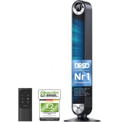 DREO Tower Fan for Bedroom, DC Stand Fan with 9 Speeds, 25 dB Ultra Quiet, 90° Oscillation, up to 8.5 m/s Airflow, 12 Hour Timer, Rotorless Fan for Home & Office - DR-HTF009