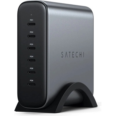 Satechi 200W USB-C PD 6 Port GaN Charger - захранване за ел. мрежа с технология за бързо зареждане и 6xUSB-C PD изхода (сив) (D61902)