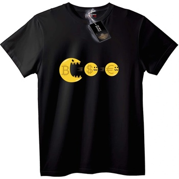 NOONEBRAND Тениска Bitcoin яде долар и евро - 2XL, Black