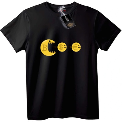 NOONEBRAND Тениска Bitcoin яде долар и евро - 2XL, Black