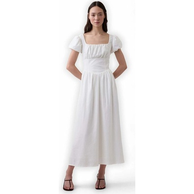 GAP 878167-02 šaty z lněné směsi s kapsami Bílá
