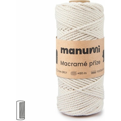Manumi Macramé příze stáčená 3PLY 3mm natural - 1 ks
