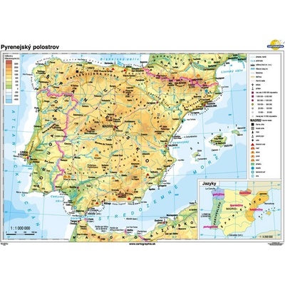 Cartographia Pyrenejský polostrov (160x120 cm – 1:1000000), nástenná, fóliovaná, lištovaná