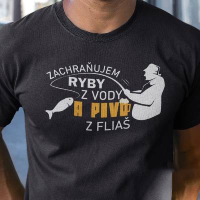 Tričko s potlačou Zachraňujem ryby a pivo