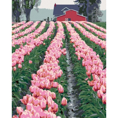 zuty Malování Podle Čísel Růžové Tulipány U Stodoly Dennis Frates 40 x 50 Cm Plátno Rám