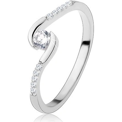 Šperky eshop zásnubní prsten stříbro 925 úzká ramena čirý kulatý zirkon S60.08