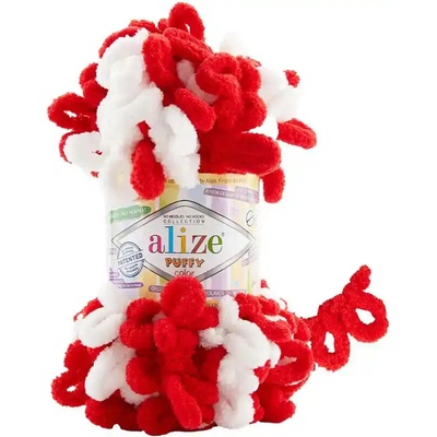 Alize Puffy Color 6574 Červená, Bílá