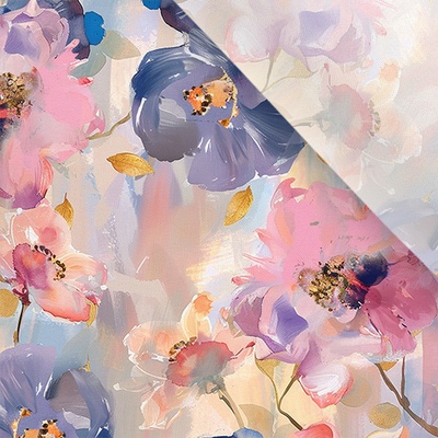 Takoy Umělé hedvábí / silky mírně elastické jarní květiny pastel malovaný