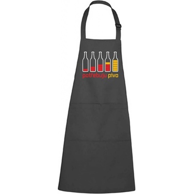 Dobrý triko Zástěra s potiskem Potřebuju Pivo Antracitová