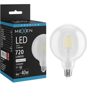Mexen Vintis LED нажежаема жичка E27, G125, 6W, Неутрална - 4000K, 720 lm, прозрачна (L158-E27-0640-00)