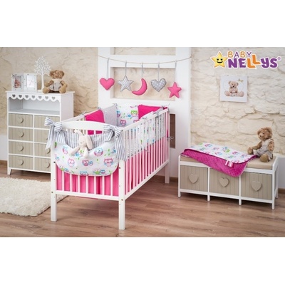 Baby Nellys 14-dílná sada Be LOVE Malina/šedá Sovičky 120 x 90 cm – Zboží Dáma