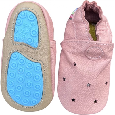 Carozoo Kožené capáčky s gumovou podrážkou růžové perforované růžová – Zboží Mobilmania