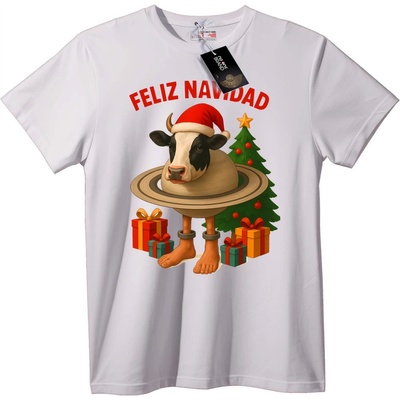 NOONEBRAND Тениска Весела Коледна Крава - 2XL, White