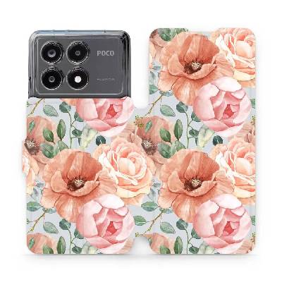 Flipové pouzdro Mobiwear - Xiaomi Poco X6 Pro 5G - MP02S Pastelové květy (Knížkové flip pouzdro, obal, kryt na mobil Xiaomi Poco X6 Pro 5G - MP02S Pastelové květy, materiál Umělá kůže + TPU - ochrana