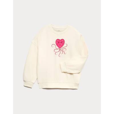 Marks & Spencer Суитшърт с висок процент памук Heart Squid (4-10 години) Marks & Spencer кремава Marks & Spencer | Bezhov | Момичешки | 4-5 години
