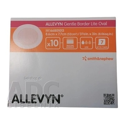 ALLEVYN Gentle Border Lite Oval Krytie na rany adhezívne hydrocelulárne penové krytie so silikónovým gélom, oválne, 8,6 x 7,7 cm,