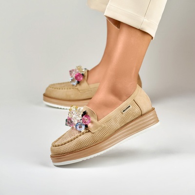 Primohurt Ažurové béžové boty na platformě se zdobením